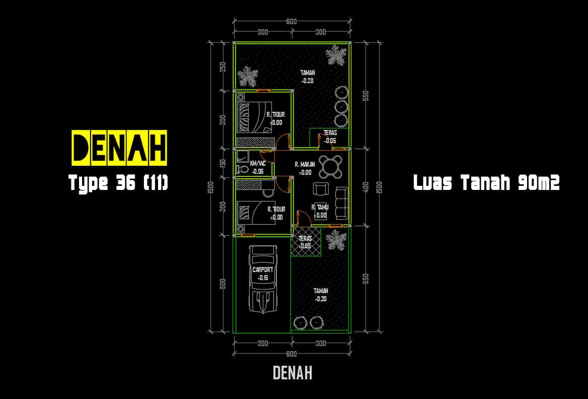  Download  Denah  Rumah  Type  36  90 DWG AutoCAD  Asdar Id