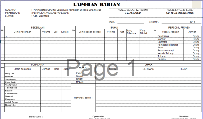 laporan harian fisik