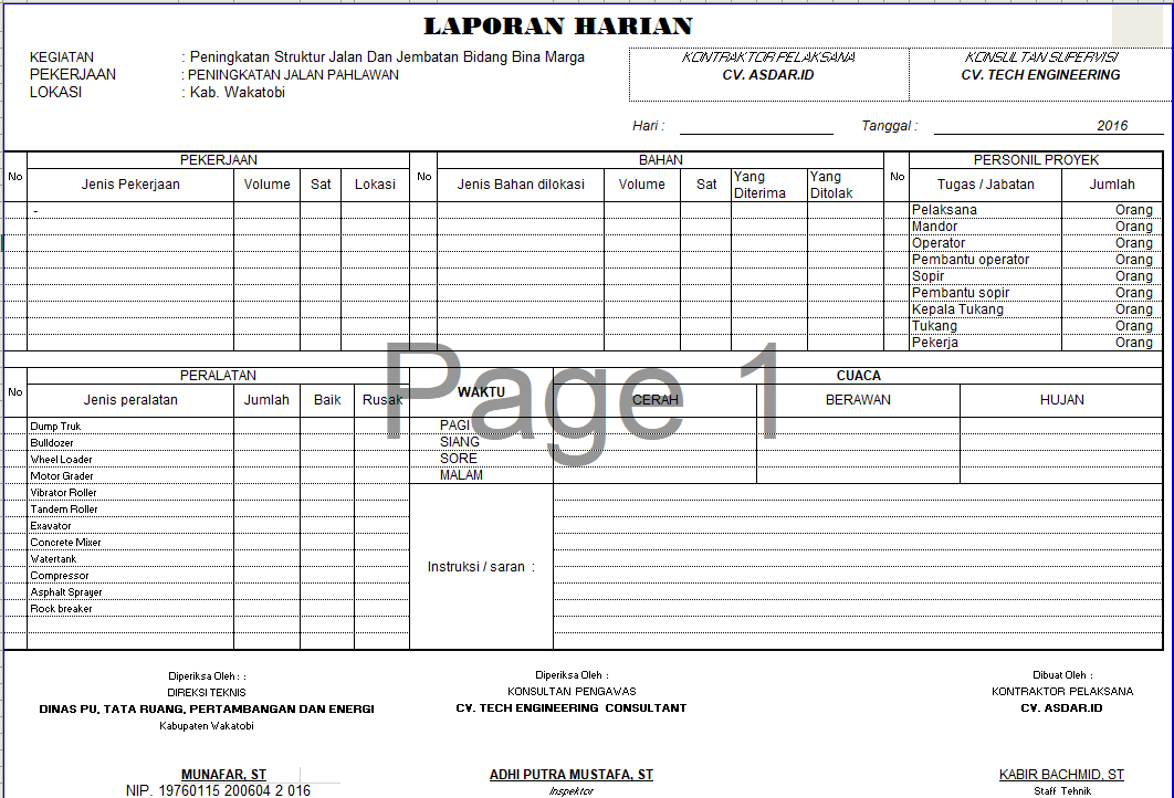 Download Format Laporan Harian Fisik Pekerjaan Jalan Dan Jembatan Asdar Id