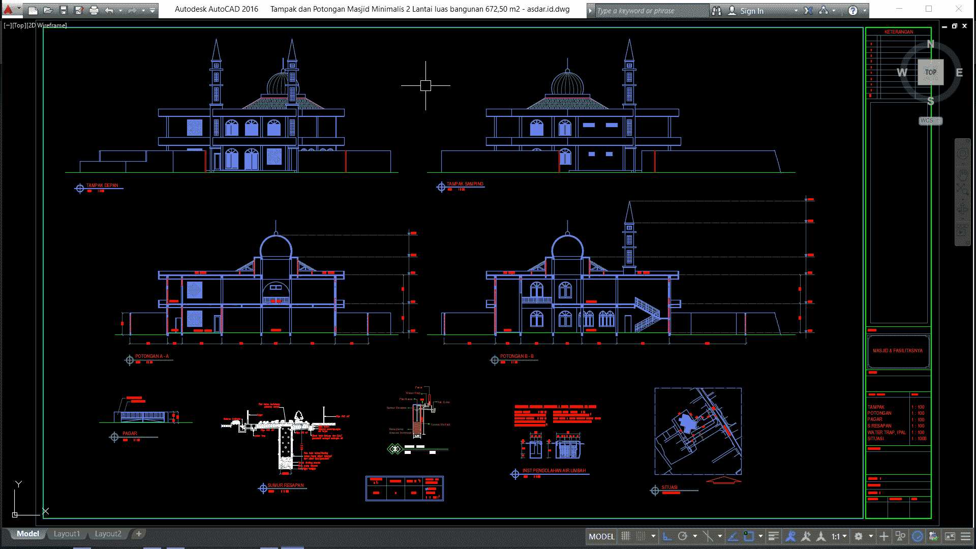 Download Gambar Masjid Minimalis 2 Lantai Format DWG 