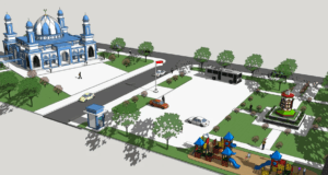 masjid dan taman sketchup