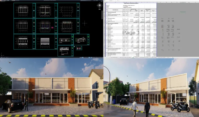 kios minimalis lengkap dengan rab dan sketchup