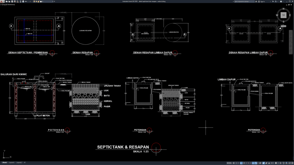 Download Gambar Detail Septictank dan Resapan DWG AutoCAD - Asdar Id