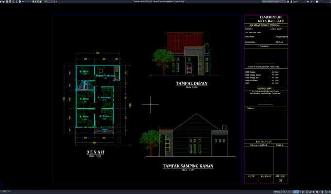 denah & tampak rumah type 60 m2