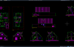 Download Desain Rumah Kecil 2 Lantai Memanjang DWG AutoCAD rumah kecil dua lantai memanjang
