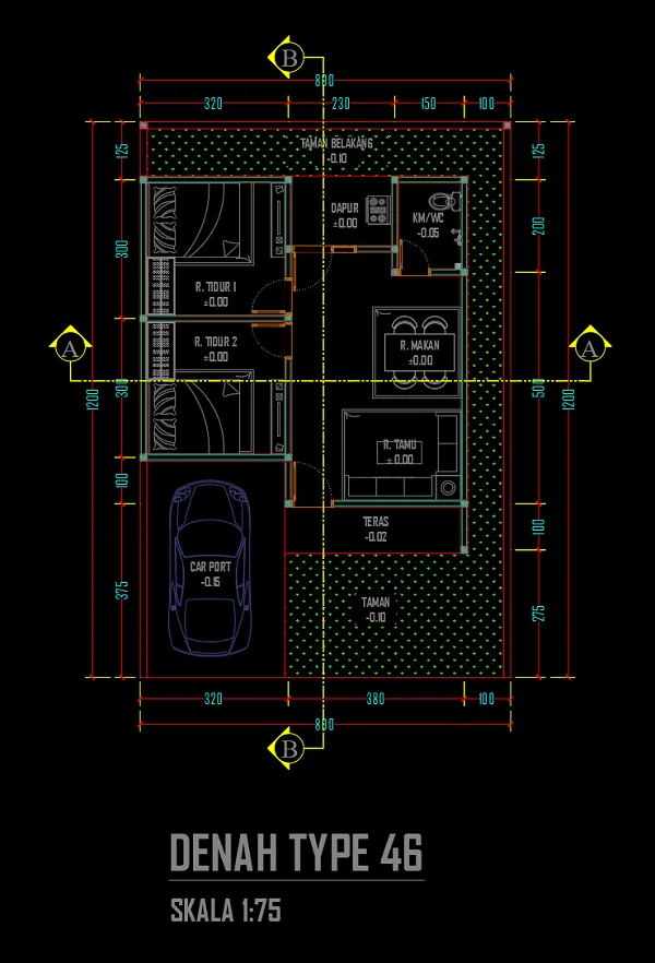 001 GAMBAR KERJA RUMAH MINIMALIS TIPE 46 - ASDAR.ID