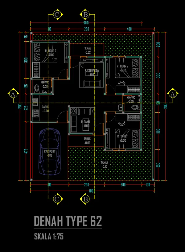 001 GAMBAR KERJA RUMAH MINIMALIS TIPE 62 - ASDAR.ID