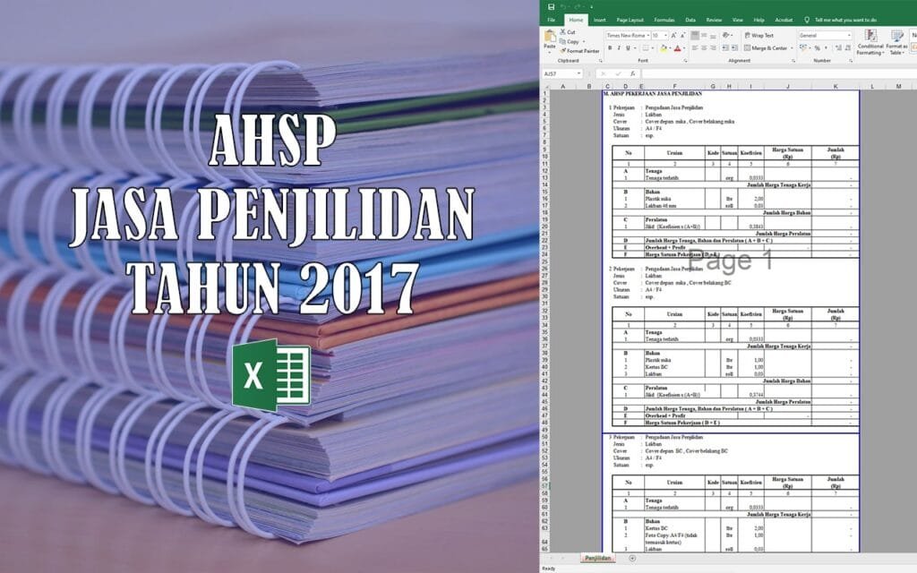 Format Jasae Download AHSP Jasa Penjilidan Tahun 2017 Format Excel - Asdar Id