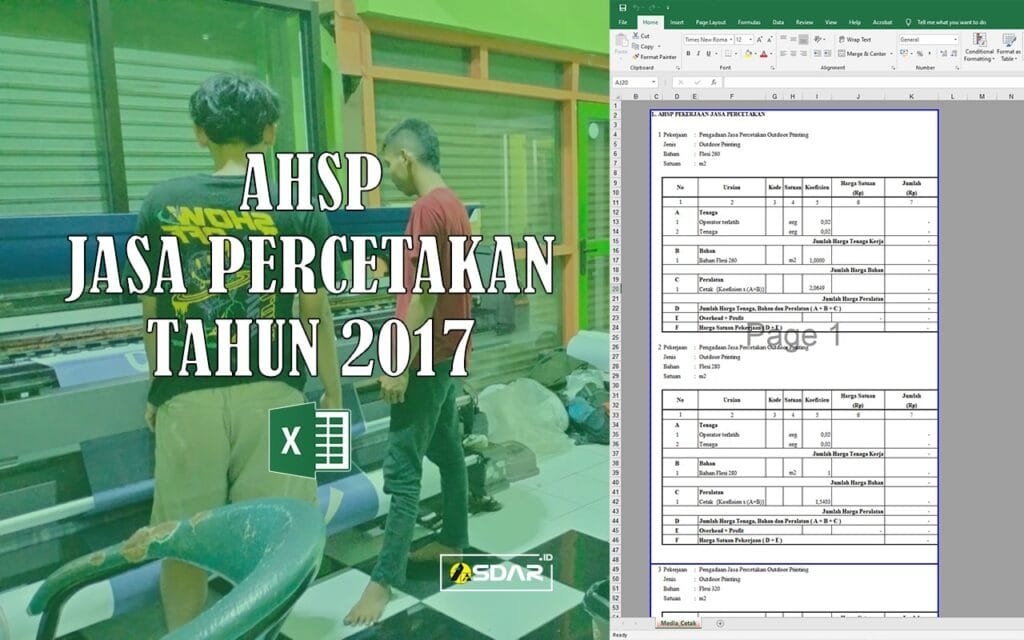 Format Jasae Download AHSP Jasa Percetakan Tahun 2017 Format Excel - Asdar Id