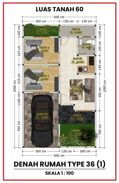 denah 3d type 36 a1 ditanah 60