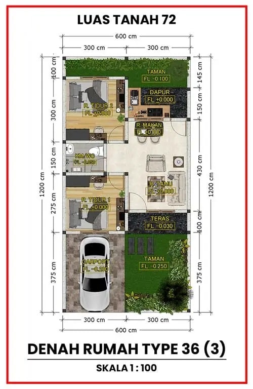 denah 3d type 36 c3 ditanah 72