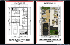 Download Denah Tipe 36 a Terbaik 1 DWG AutoCAD denah type 36 a1 ditanah 60