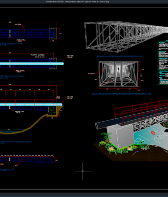 detail jembatan baja untuk pipa dan model 3d