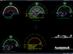 Download Gambar Restoran Konsep Setengah Lingkaran DWG AutoCAD restoran konsep setengah lingkaran