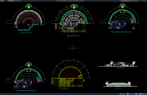 Download Gambar Restoran Konsep Setengah Lingkaran DWG AutoCAD restoran konsep setengah lingkaran