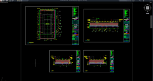 denah dan detail potongan lapangan tenis