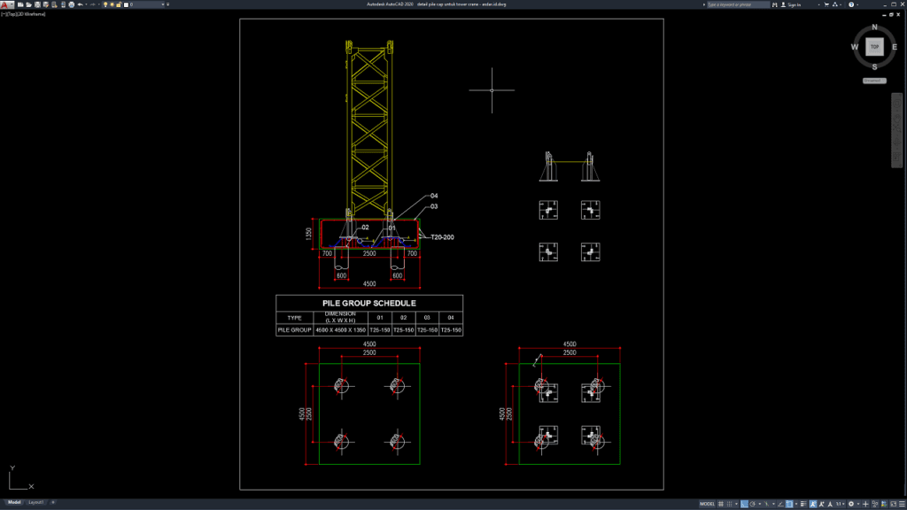 Download Gambar Detail Pile Cap untuk Tower Crane DWG AutoCAD - Asdar Id