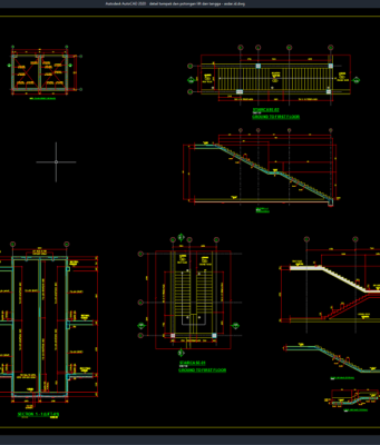 detail tampak dan potongan lift dan tangga