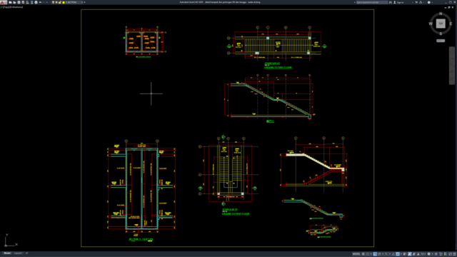 detail tampak dan potongan lift dan tangga
