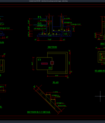 Download Gambar Detail Denah dan Potongan Pondasi Tangga DWG AutoCAD detail denah dan potongan pondasi tangga