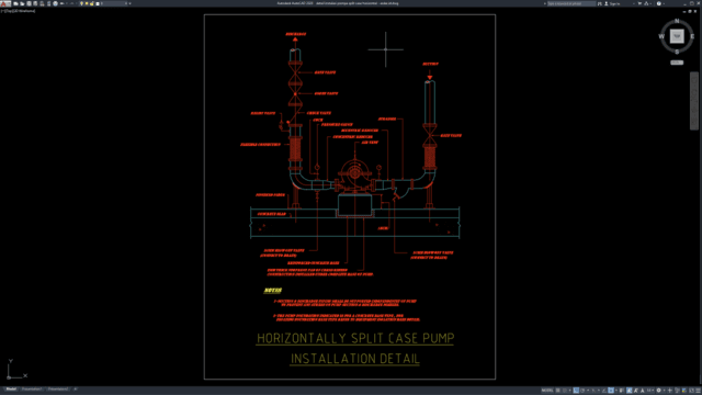 detail instalasi pompa split case horizontal
