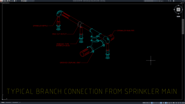 detail koneksi pipa cabang sistem sprinkler