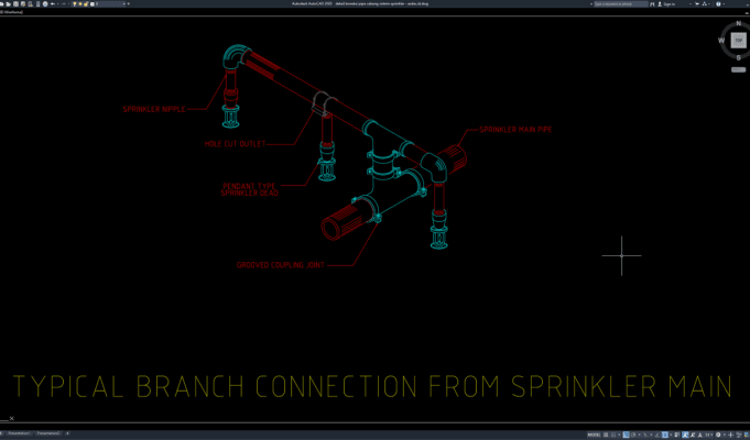detail koneksi pipa cabang sistem sprinkler