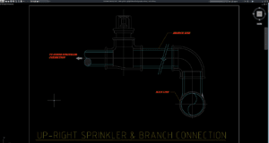 detail sprinkler upright dan sambungan pipa cabang