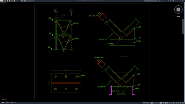 detail elemen v-bracing baja