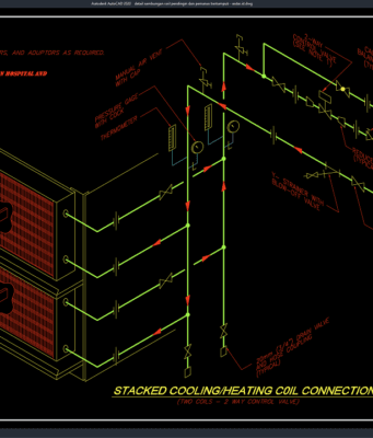detail sambungan coil pendingin dan pemanas bertumpuk