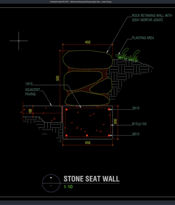 detail penampang dinding bangku batu