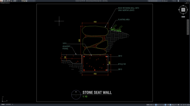 detail penampang dinding bangku batu