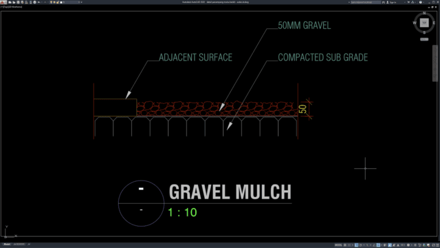 detail penampang mulsa kerikil