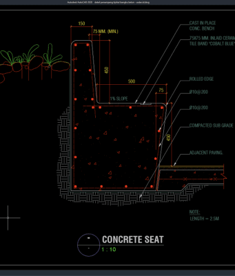 detail penampang tipikal bangku beton