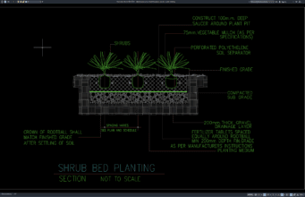 Download Gambar Detail Penanaman Bed Tanaman Semak DWG AutoCAD detail penanaman bed tanaman semak