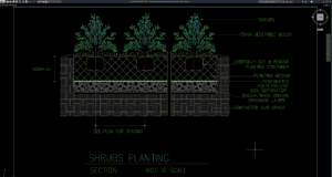 detail penanaman tanaman semak (shrubs)