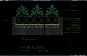 detail penanaman tanaman semak (shrubs)