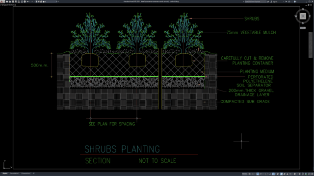 detail penanaman tanaman semak (shrubs)