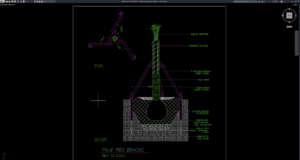 detail penyangga pohon palem
