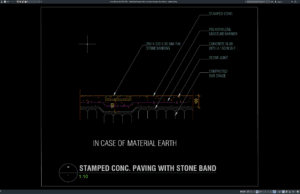 detail perkerasan beton stamped dengan stone band