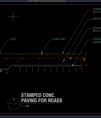 Download Gambar Detail Perkerasan Beton Stamped untuk Jalan DWG AutoCAD detail perkerasan beton stamped untuk jalan