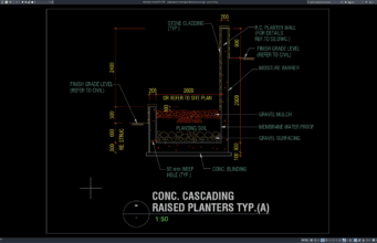 detail planter bertingkat beton (cascading)