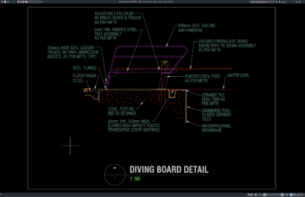 detail papan loncat kolam renang