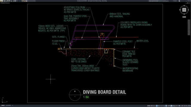 detail papan loncat kolam renang