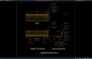 detail penampang tipikal bangku kayu