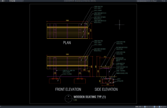 detail penampang tipikal bangku kayu