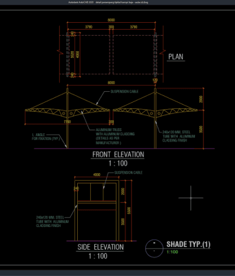 detail penampang tipikal kanopi baja