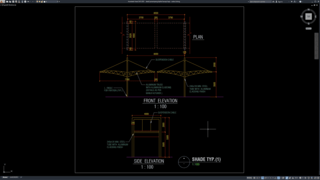 detail penampang tipikal kanopi baja