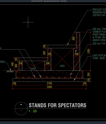 Download Gambar Detail Penampang Tribun Penonton DWG AutoCAD detail penampang tribun penonton