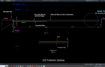 Download Gambar Detail Proteksi Spillway DWG AutoCAD detail proteksi spillway